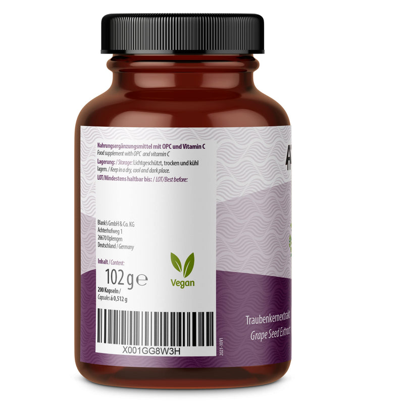 OPC grape seed extract 200 capsules | 584mg grape seed extract per capsule of which 350mg OPC | Highly dosed and cold pressed | free from artificial additives | from the aft yard - NewNest Australia