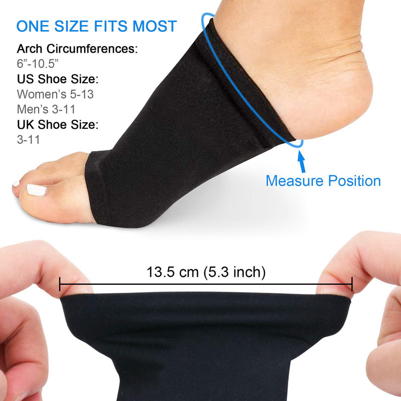 Ailaka 2 Pairs Compression Arch Support Sleeves, Cushioned Foot Braces Arch Pads for Flat Foot Pain Relief Plantar Fasciitis Heel Spurs Black Shoe Size: Women’s 5-13/Men’s 3-11 - NewNest Australia