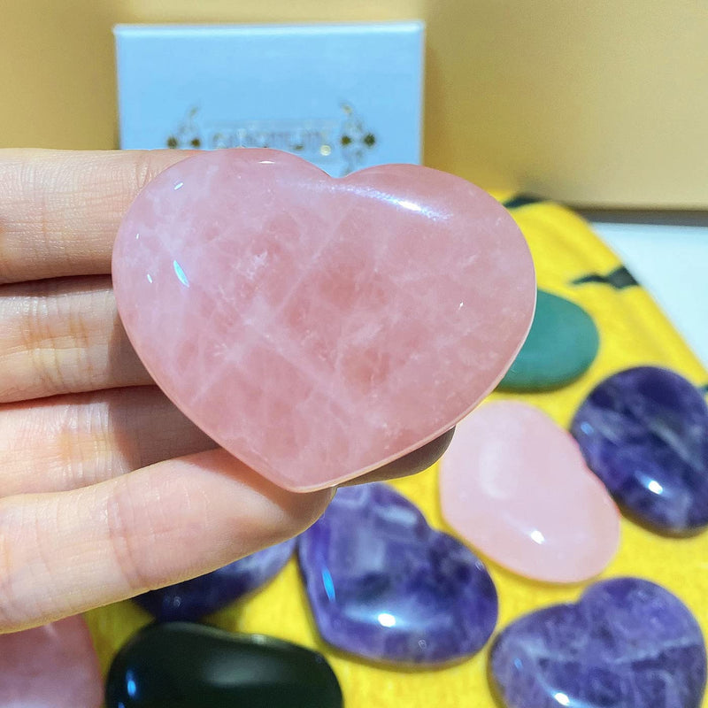 XIANNVXI 45mm 1.8" Rose Quartz Healing Crystals Heart Stones 100% Natural Crystals Gemstones Polished Love Puff Palm Stones Reiki Crystal Gifts Pink - Rose Quartz - NewNest Australia