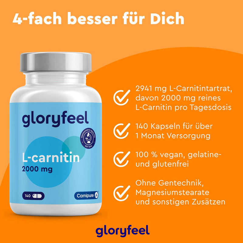 L-Carnitine 2000 ‚ Brand Raw Material Carnipure By Lonza ‚ 140 Vegan Capsules ‚ 2,000 Mg Pure L-Carnitine Per Daily Dose ‚ Laboratory Tested, High Dose And Made In Germany Without Additives - NewNest Australia