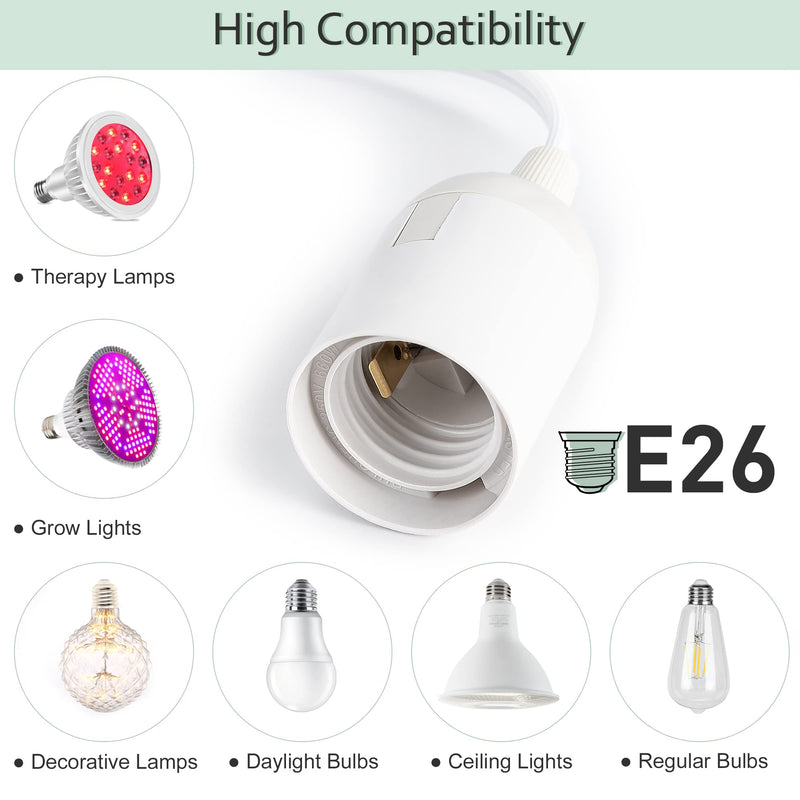 JACKYLED Extension Hanging Lantern Cord Cable UL 1-Pack 12Ft 360W with E26 E27 Socket Gear Switch + Hooks + 2-Prong US AC Power Plugs Pendant Lighting Bulb Lamp for Kitchen Bedroom Bathroom 1 pack - NewNest Australia