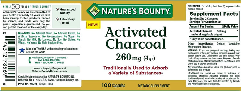 Nature's Bounty Activated Charcoal, 260 Mg, 100 Count - NewNest Australia