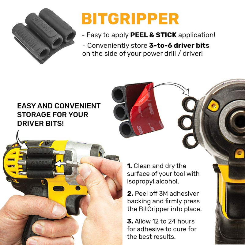 Spider Tool Holster - BitGripper v2 - PACK OF TWO - Carry up to six driver bits on the side of your power drill or driver! - NewNest Australia