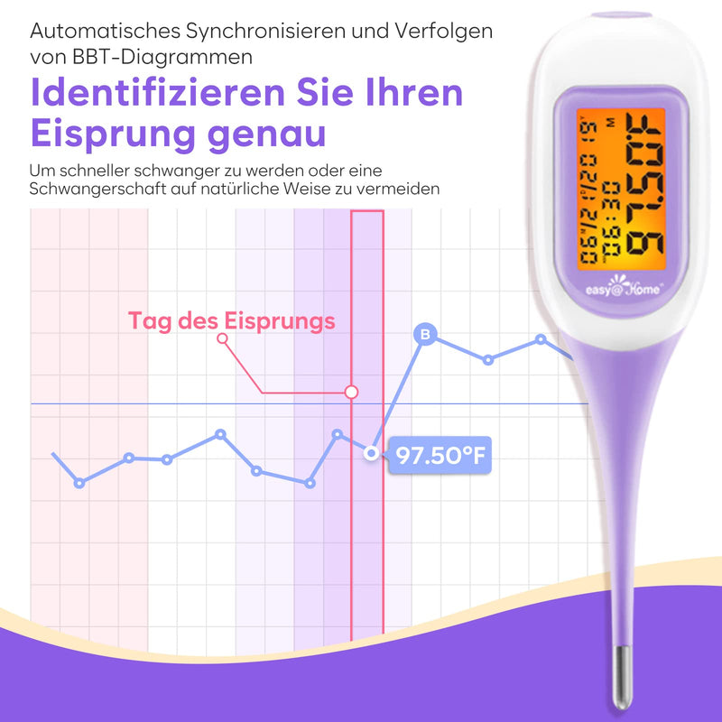 Easy@Home Basal Thermometer Fertility Thermometer For Cycle Control And Ovulation Tracking With Premom App, Digital Thermometer With Blue Backlight Lcd Display (Bluetooth Violet) Bluetooth Violet - NewNest Australia