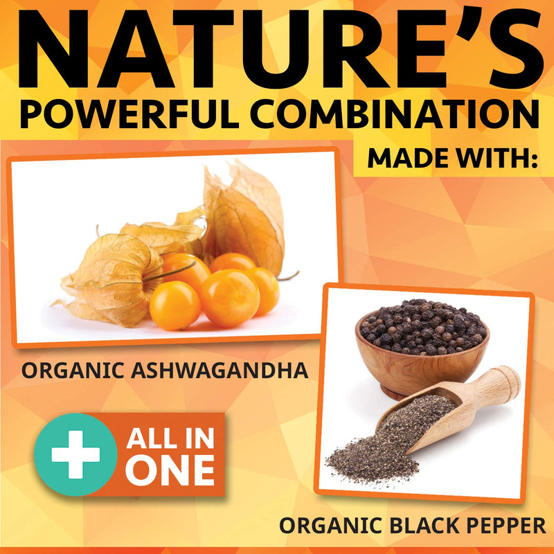 Organic Ashwagandha with Black Pepper - 180 Capsules - 1950mg Maximum Strength for Stress and Mood Support, Sleep, Thyroid, Energy, Hair Pure Root Extract Powder - Vegan Supplements for Men and Women - NewNest Australia