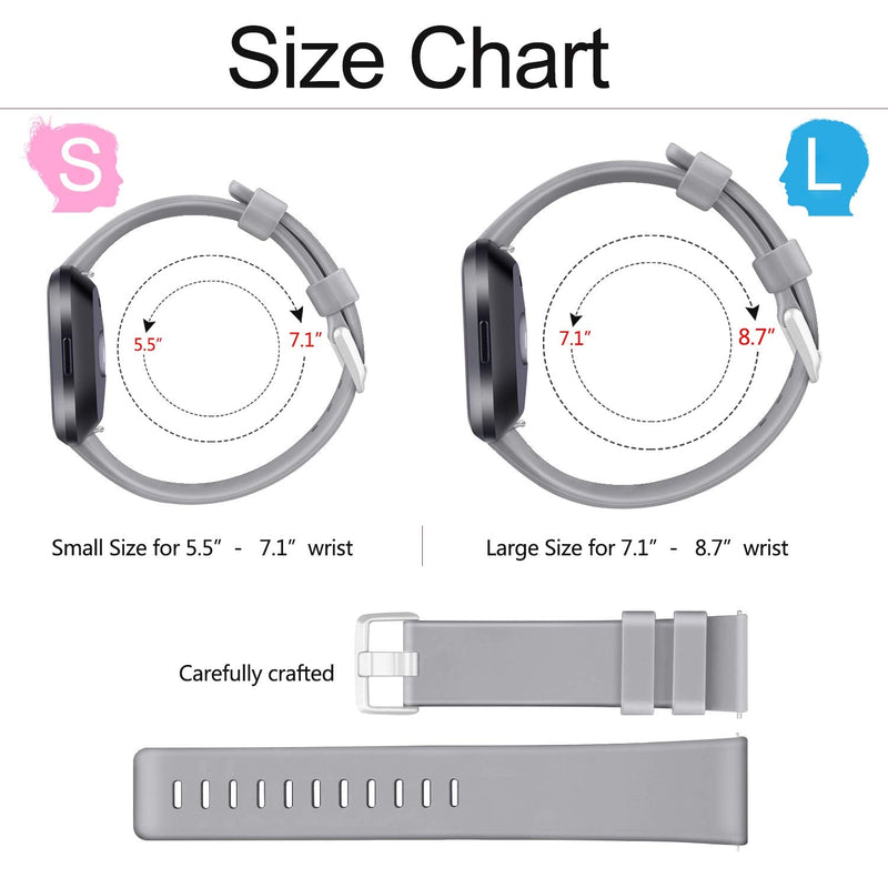 PACK 3 Soft Silicone Bands for Fitbit Versa 2 / Fitbit Versa / Fitbit Versa Lite Classic Adjustable Sport Bands for Women Men Small Large(Without Tracker) (Large, Black+Blue+Grey) - NewNest Australia