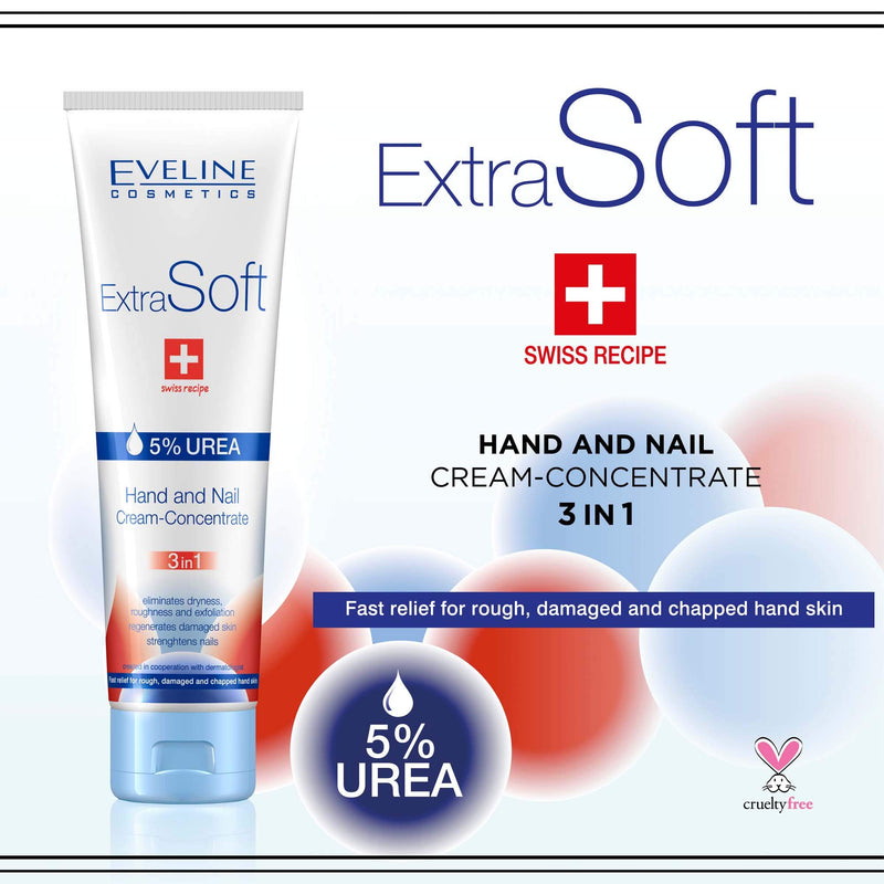 Eveline Cosmetics Extra Soft Moisturising Hand and Nail Repair Cream 3in1 for Women | 100 ML | Hand Cream for Very Dry Hands Nail Repair | Fast-absorbing Non-Greasy | Long-lasting Hydration - NewNest Australia