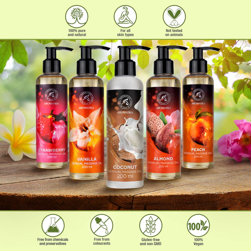 Sensual Massage Oil Coconut 200 Ml - Body Massage Oil With Almond Oil And Grape Seed Oil - Edible - Edible - Kissable Massage Oil - Relaxation Massage Oil - For All Skin Types - Love Oil - Coconut Oil - NewNest Australia
