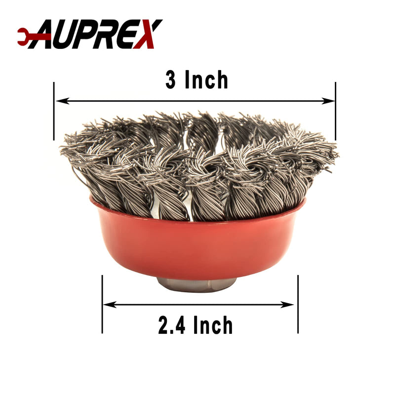 AUPREX 2 Pack 3 Inch Knotted Wire Cup Brush for Angle Grinders with 5/8 Inch-11 UNC Thread Arbor, 0.02" Carbon Steel Wire for Rust,Corrosion,Paint Removal and Other Heavy Duty Conditioning for Metals 2 PACK 3" Cup Brush - NewNest Australia