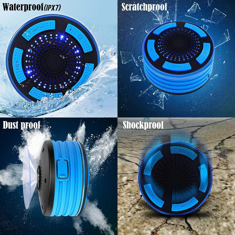 BassPal Shower Speaker Waterpoof IPX7, Portable Wireless Bluetooth Speakers with Radio, Suction Cup & LED Mood Lights, Super Bass HD Sound Perfect Pool, Beach, Bathroom, Boat, Outdoors (01.Blue) 01.Blue - NewNest Australia