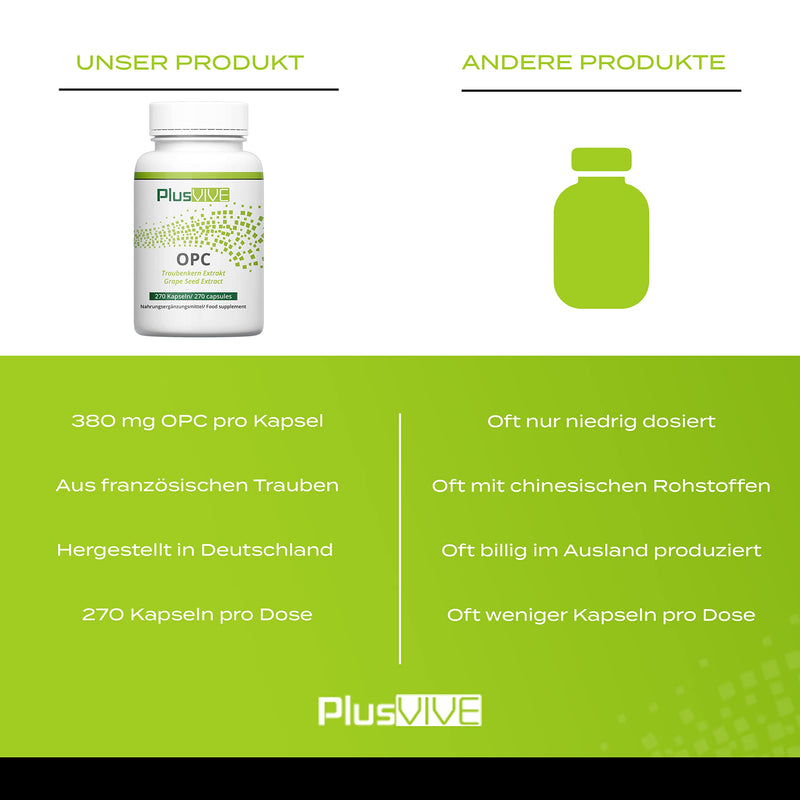 Plusvive OPC grape seed extract 270 capsules - high dose with 400 mg extract per capsule - from French grapes - laboratory tested and vegan single - NewNest Australia