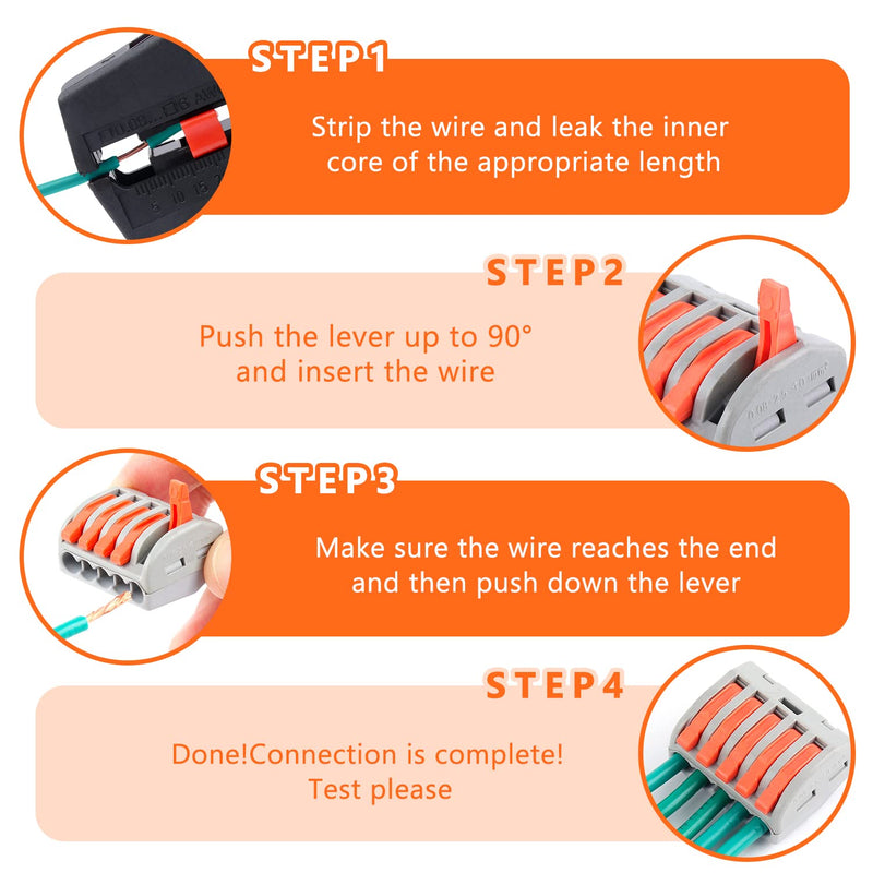 Delgada Compact Lever Wire Connector kit,100PCS Reusable 2/3/4/5 Port Push-in Nut Conductor Wiring Terminals kit for Stranded Solid&Flexible Wires,Universal Quick Splicing Wire Connectors 100PCS - NewNest Australia