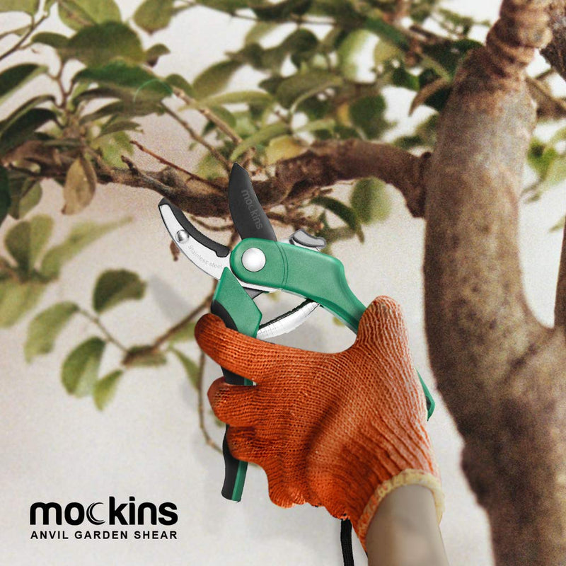 Mockins Professional Heavy Duty Garden Anvil Pruning Shears, Tree Trimmers Secateurs, Hand Pruner, Stainless Steel Blades | 8 mm Cutting Capacity Green - NewNest Australia