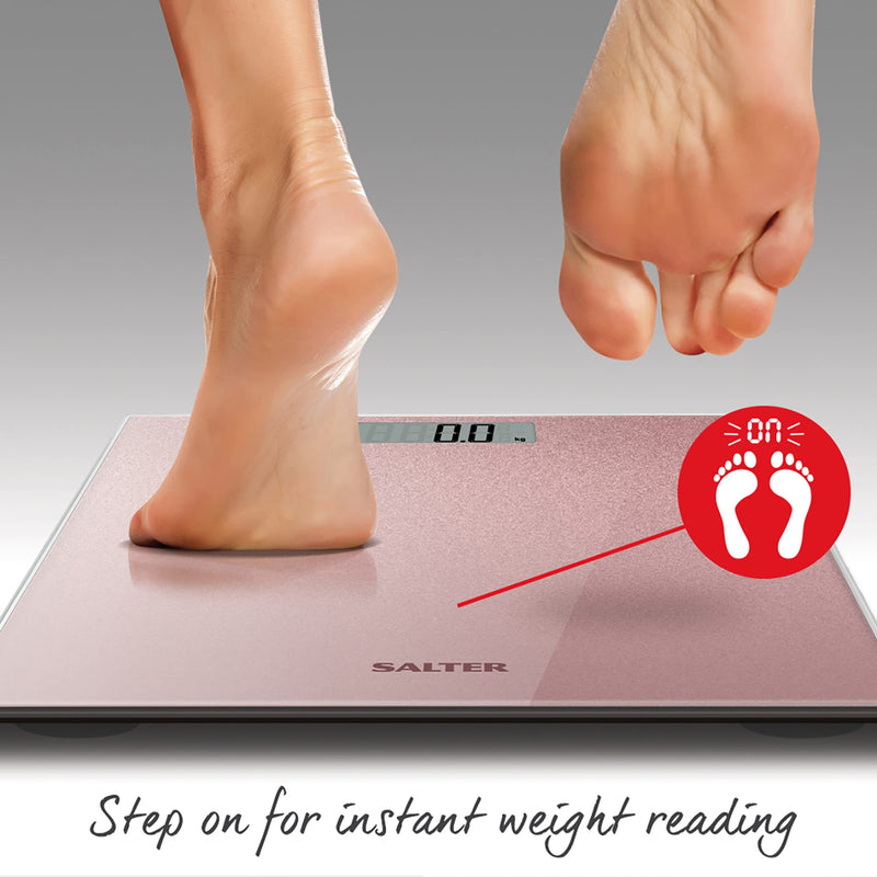 Salter 9037 Rggl3R Digital Bathroom Scales - Electronic Body Weight Scale, Tempered Glass Platform, Easy To Read, Instant Weight Measurement, 180 Kg Capacity, Rose Gold Glitter - NewNest Australia