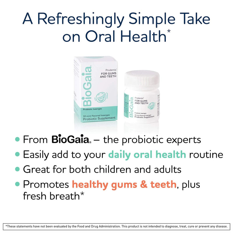 BioGaia Prodentis Mint Lozenges, A Dental Probiotic for Men and Women, Promotes Healthy Teeth and Gums, Fights Bad Breath, Alcohol Free, 30 Lozenges - NewNest Australia