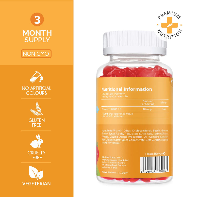 Kids Vitamin D - 3 Month Supply - Kids Vitamins – Vitamin D Gummies – 90 Chewable Kids Vitamin D - Vegetarian - Gluten Free – Childrens Vitamin D – Kids Vitamin D by Novomins - NewNest Australia