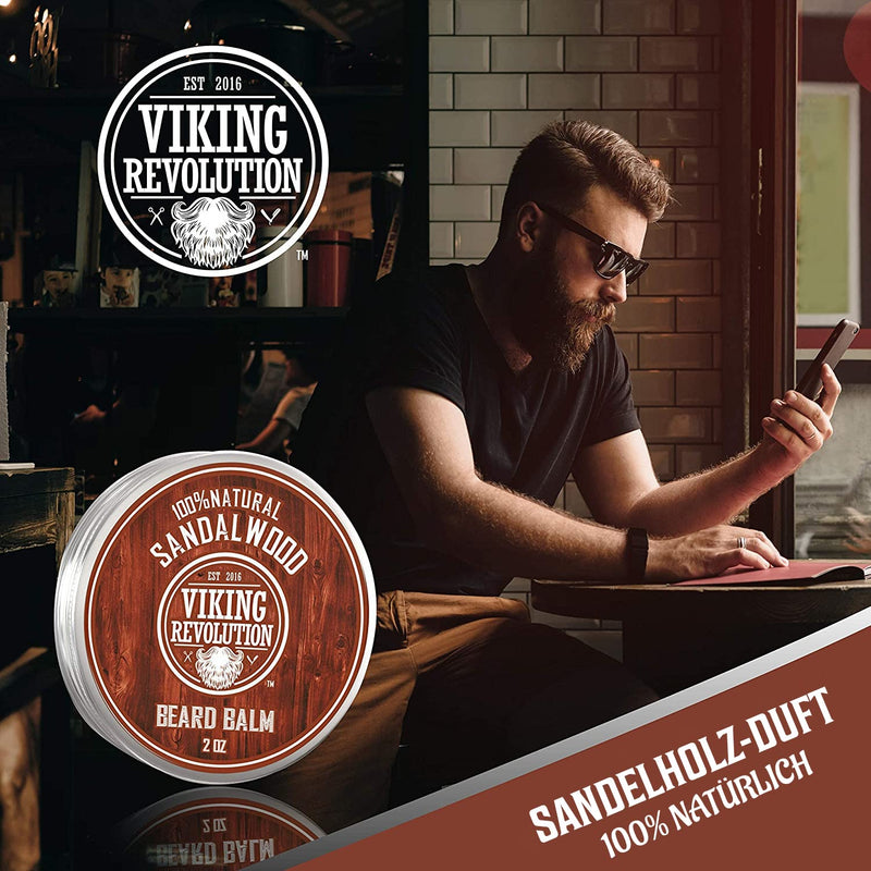Beard Balm with Sandalwood Scent & Argan & Jojoba Oil - Styles, Strengthens & Makes Beards & Mustaches Soft - Leave-in Conditioner Wax for Men by Viking Revolution (1 Pack) Sandalwood - NewNest Australia