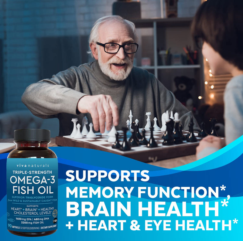 Fish Oil Omega 3 Supplement (90 Softgels) - 2,200mg EPA & DHA, Triple Strength Wild Triglyceride Omega 3 Fish Oil Supplements with No Fishy Burps 90 Count (Pack of 1) - NewNest Australia