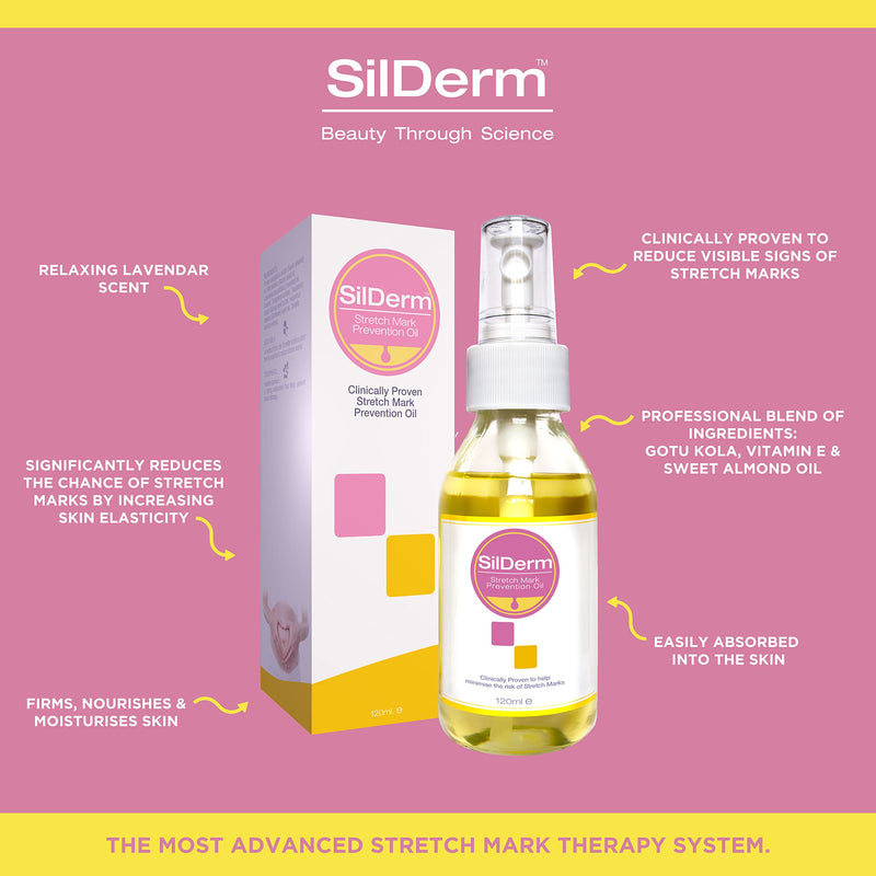 SilDerm Stretch Mark Oil - 120ml - Firming Stretch Mark Lotion for Pregnancy, Body & Tummy - Stretch Mark Oils for Men & Women - Natural Scar Oil Skincare with Vitamin E & Almond Oil - NewNest Australia