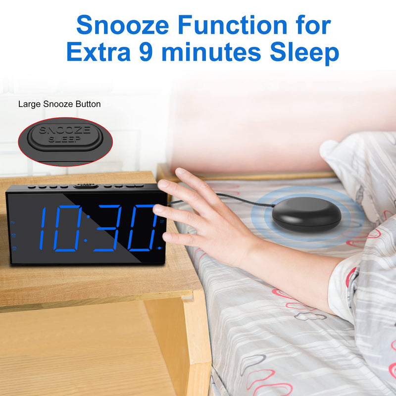 Loud Alarm Clock for Heavy Sleepers,Vibrating Alarm Clock for Hearing Impaired Deaf,Annoying Alarm Clock,USB Port,Dual Alarm with Snooze,7" Large Dimmable LED Display,Battery Backup,Easy to Use,DST Blue - NewNest Australia