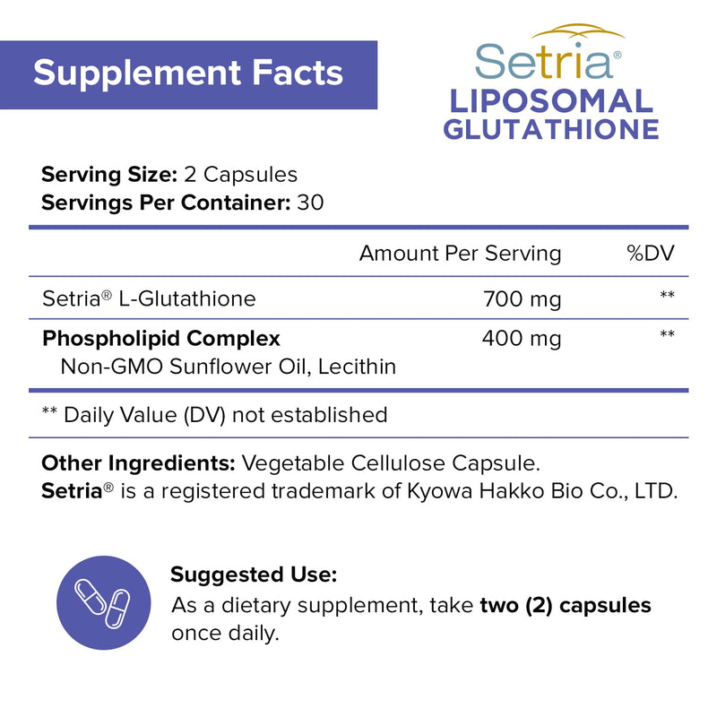 NutriFlair Liposomal Glutathione Setria® 700mg - Pure Reduced, Stable, Active Form L Glutathione reductase (GSH), Enhanced Absorption - Non GMO Antioxidant, Detox, Cardiovascular, Brain, Immune Health - NewNest Australia