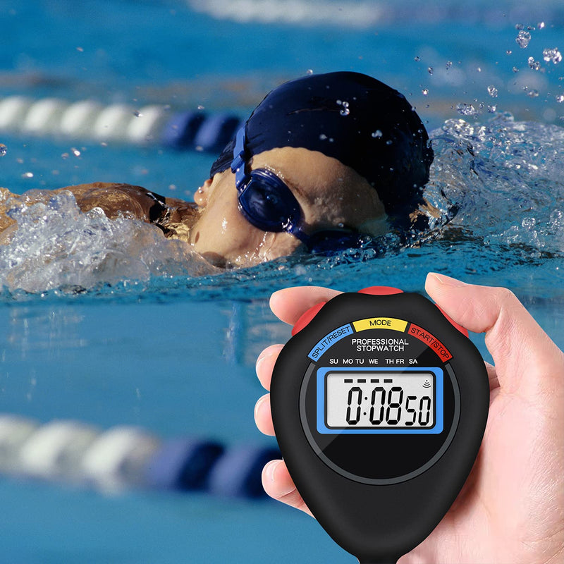 6 Pack Multi-Function Electronic Digital Sport Stopwatch Timer, Large Display with Date Time and Alarm Function,Suitable for Sports Coaches Fitness Coaches and Referees（Black） Black - NewNest Australia