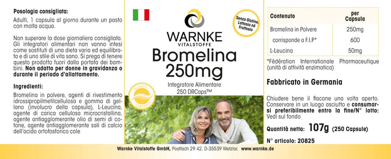 Bromelain 250mg - high dose - 250 capsules - vegan - pineapple enzyme | Warnke vital substances - NewNest Australia