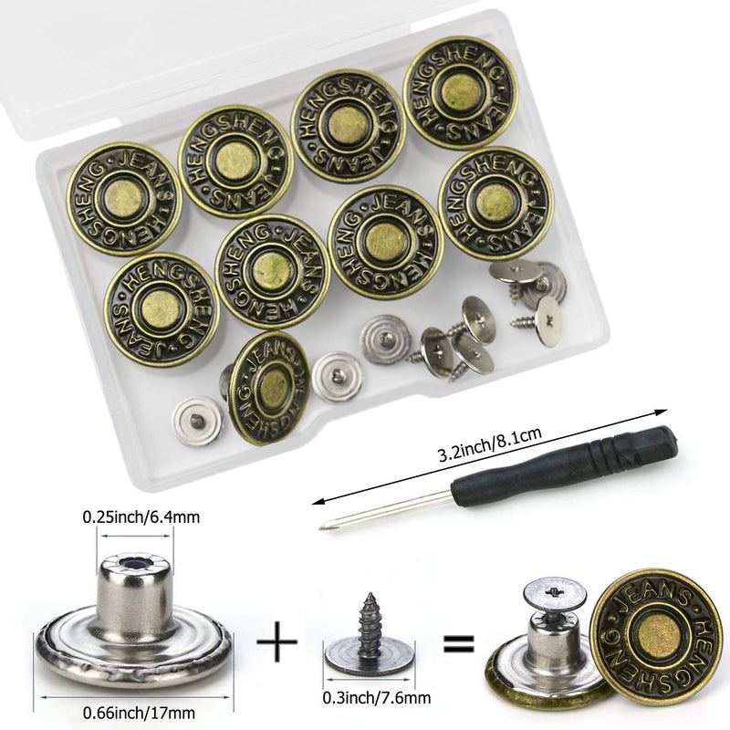 Jeans Buttons Replacement, Instant No Sew Buttons for Pants with Tool,17MM Metallic 17MM - NewNest Australia