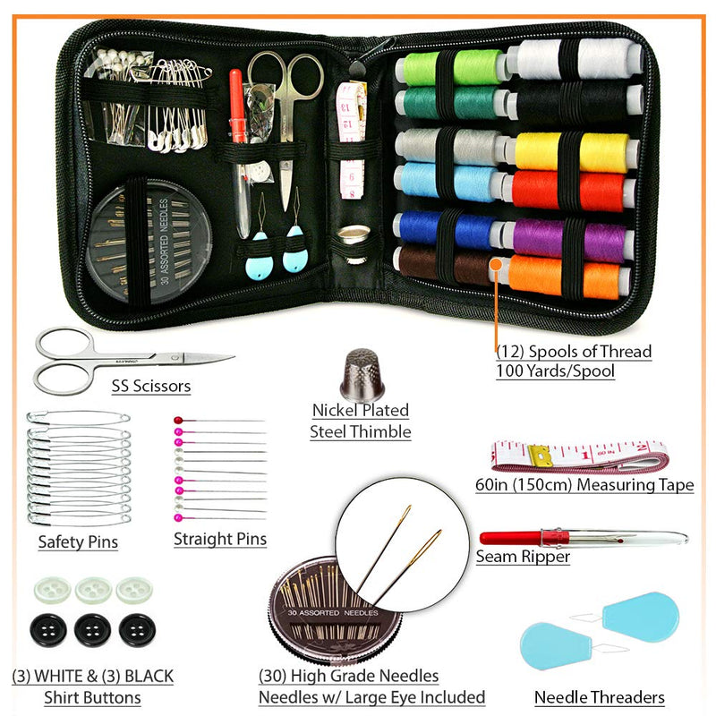 VelloStar Mini Travel Sewing KIT for Adults – Easy to Use Needle and Thread Kit at Home & On The go, Basic Emergency Sewing Kit with Multiple Color Threads & Needles, Beginner Small Sewing Kit Black Pack of 1 - NewNest Australia