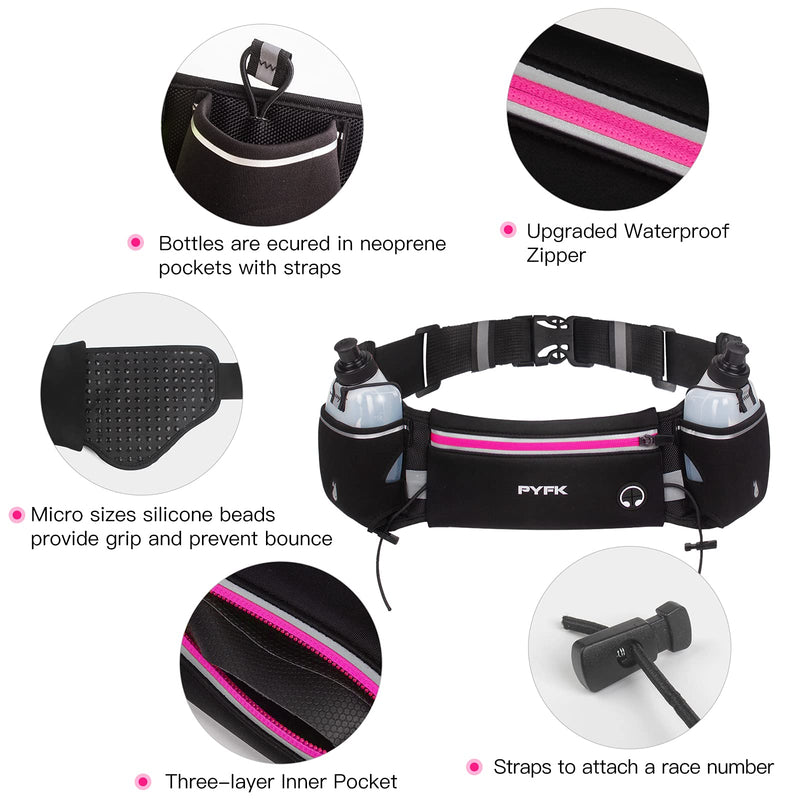 PYFK Upgraded Running Belt with Water Bottles, Hydration Belt for Men and Women, Water Bottle Holder Running Pouch Belt, Fanny Pack Fits 6.5 inches Phones, Waist pack for Running Hiking Climbing rose red - NewNest Australia