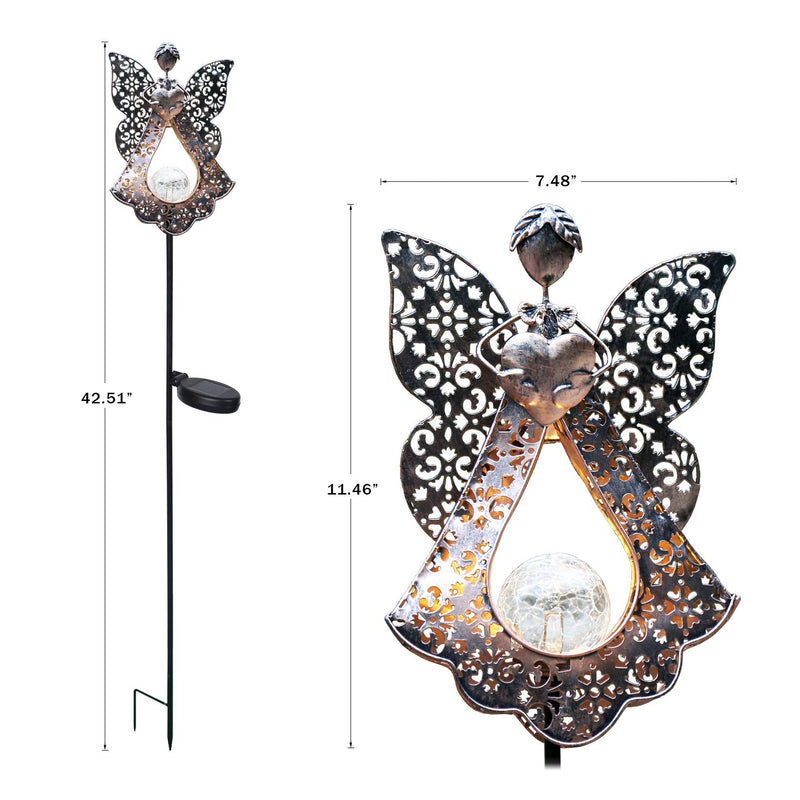 GOODME Angel Solar Garden Lights Waterproof Metal Solar Warm White LED Stake Light Memorial Gift - Fairy Decorative Metal Stakes Lights Crackle Glass Light for Lawn, Yard Art, Pathway, Patio Decor - NewNest Australia