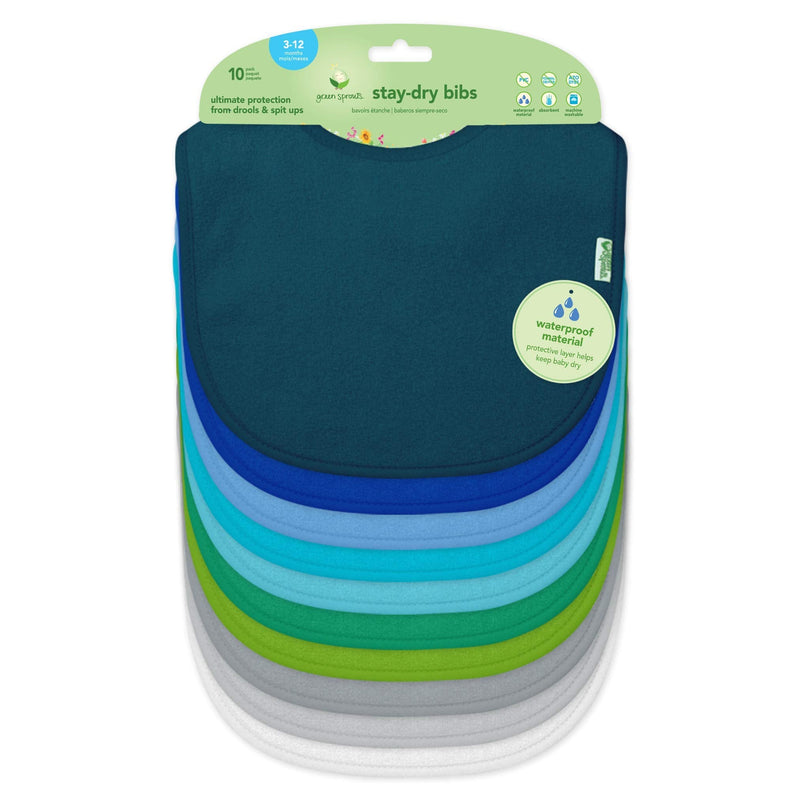 green sprouts Stay-dry Baby Bibs (10 pack) Waterproof protection, Adjustable hook-&-loop closure, Machine washable 10 Count (Pack of 1) Blue - NewNest Australia