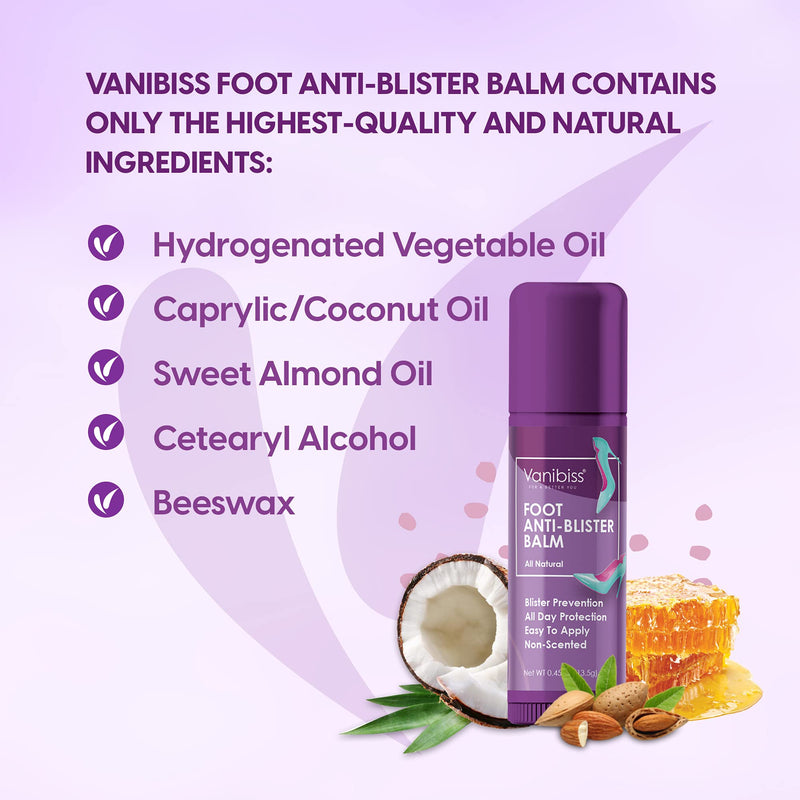 Vanibiss Foot Anti Blister Balm - Foot Blister Prevention - Anti Friction Balm Stick - Foot Chafing Relief - Heel Blister Blocker - Prevent Shoe Strap Friction - Natural Foot Care (0.45oz) - NewNest Australia