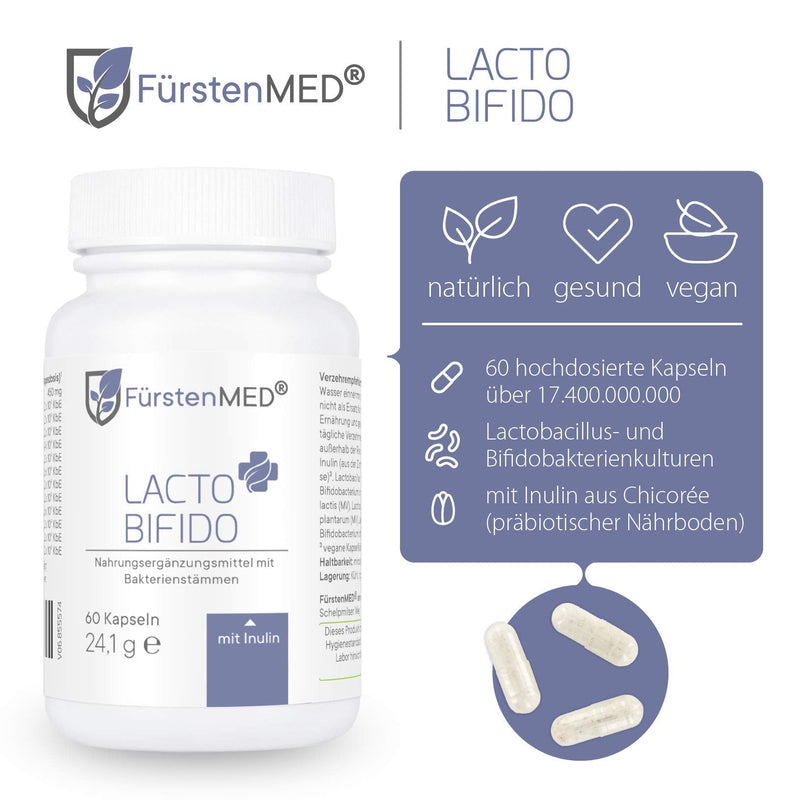 FürstenMED® Lacto-Bifido - Probiotics Lactobacillus Rhamnosus with Vegetable Inulin - Culture Complex - Vegan capsules with bifidobacteria - 17.4 billion CFU intestinal bacteria - NewNest Australia