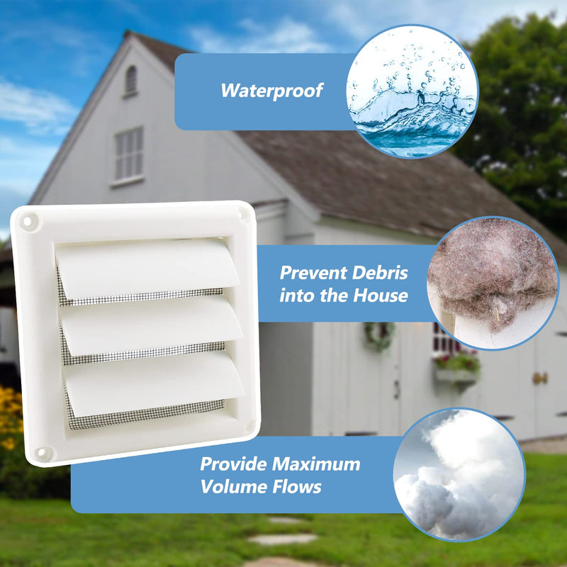Cenipar Louvered Vent Cover(4 inch) for External Wall Vent Hood Air Outlet with 4 Screws for Easy Installation(Plastic,White) 4inch - NewNest Australia