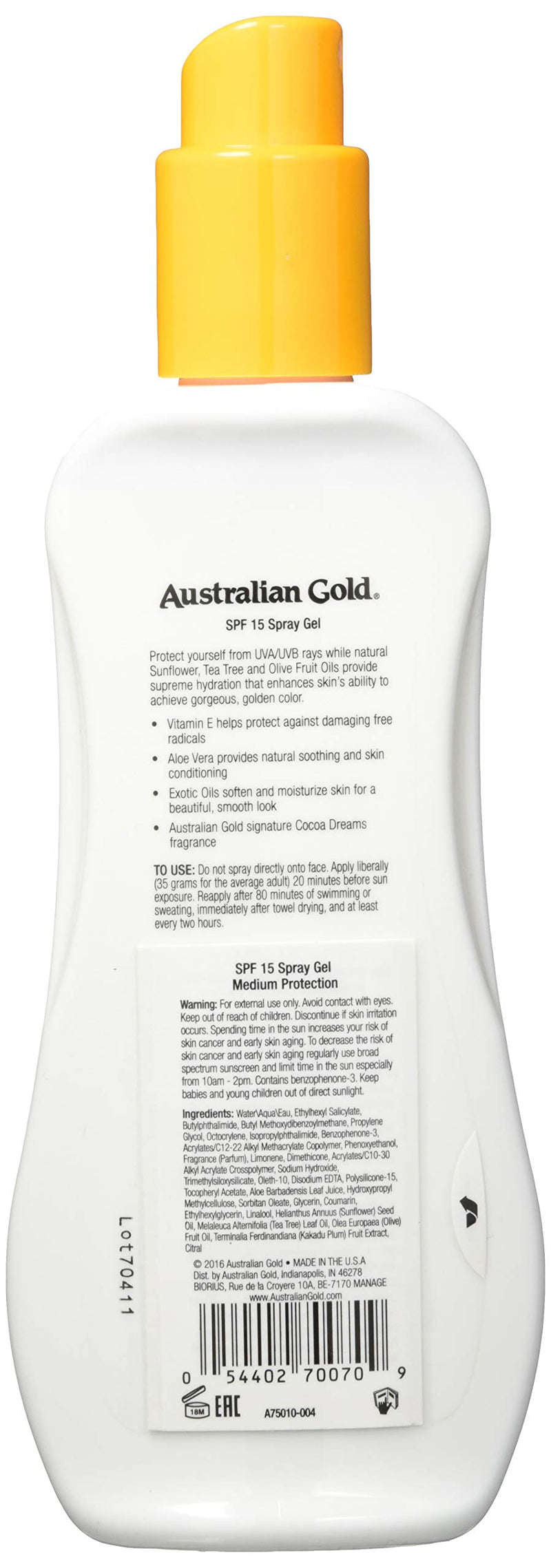 Australian Gold SPF 15 Spray Gel 237 ml 237 ml (Pack of 1) - NewNest Australia