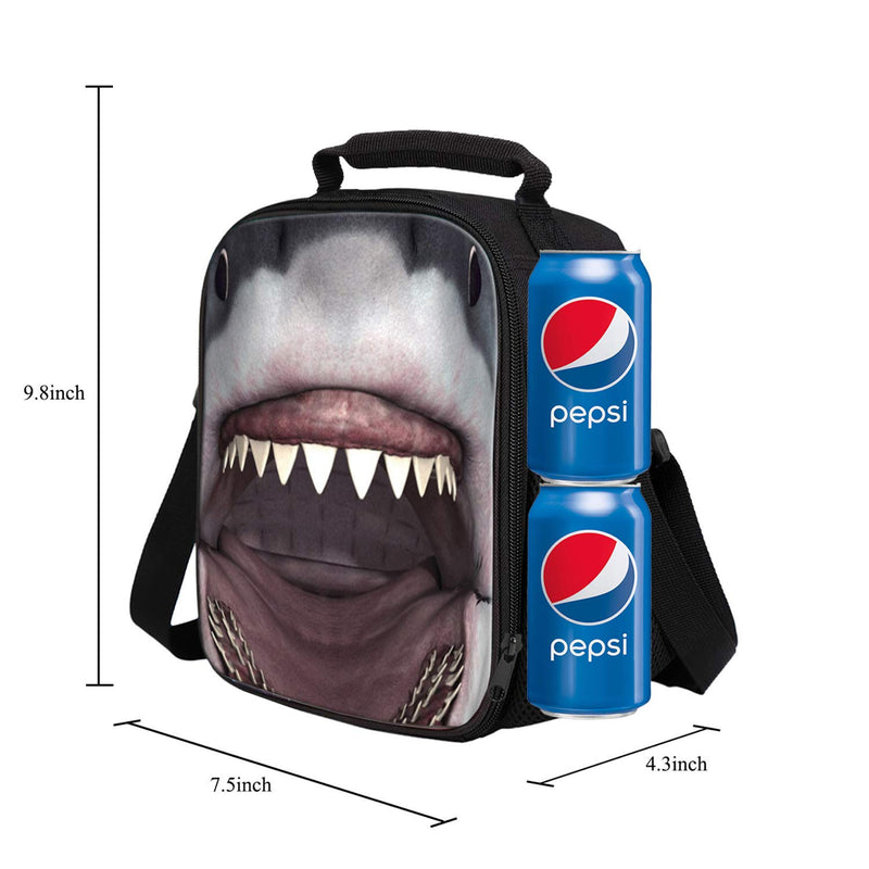 NewNest Australia - KIds Insulated Lunch Bags For Food Children 3D Shark Lunch Tote Box Meals With Shoulder Adjustable Strap And Water Bottle Holder 