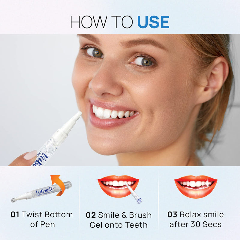 VieBeauti Teeth Whitening Pen(2 Pcs), 20+ Uses, Effective, Painless, No Sensitivity, Travel-Friendly, Easy to Use, Beautiful White Smile, Natural Mint Flavor - NewNest Australia
