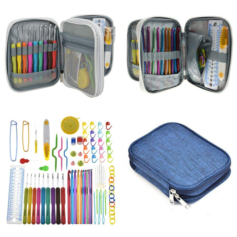 Katech 85-Piece Crochet Hooks Set, Crochet Hook Kit with Storage Case, Ergonomic Knitting Needles Weave Yarn Kits DIY Hand Knitting Craft Art Tool for Beginners and Experienced Crochet Lovers Blue - NewNest Australia