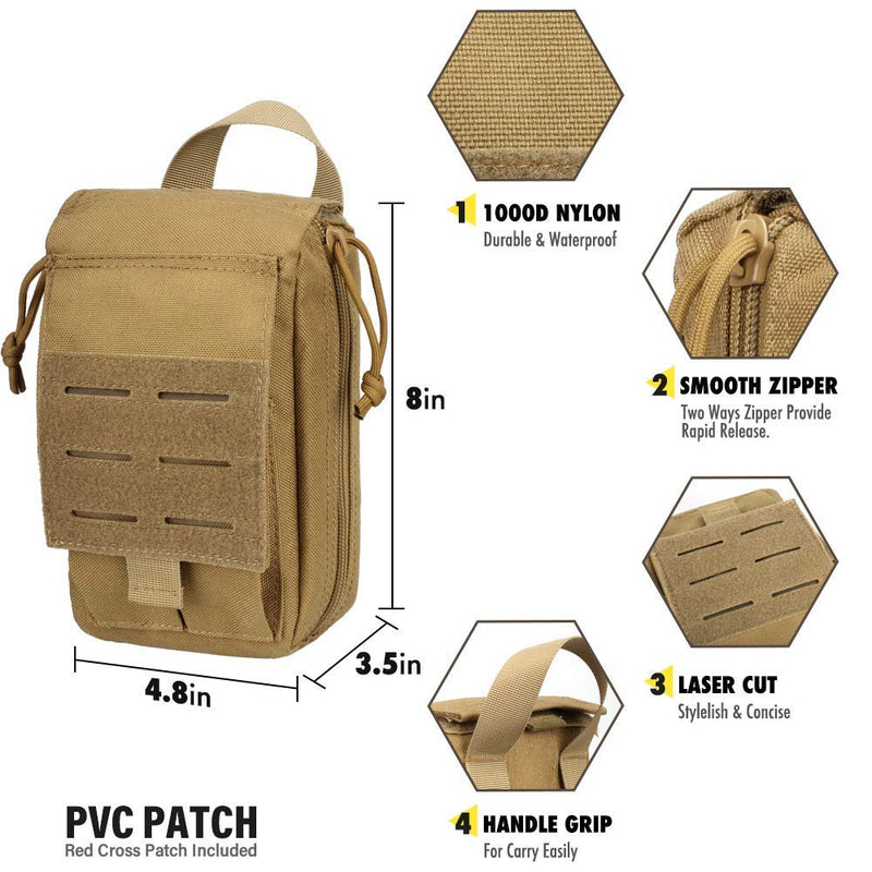 WYNEX Tactical Rip Away First Aid Pouch, Laser-Cut Design Molle EMT Bag Survival IFAK Pouches Blow Out Emergency Medical Organizer Include Red Cross Patch Khaki - NewNest Australia
