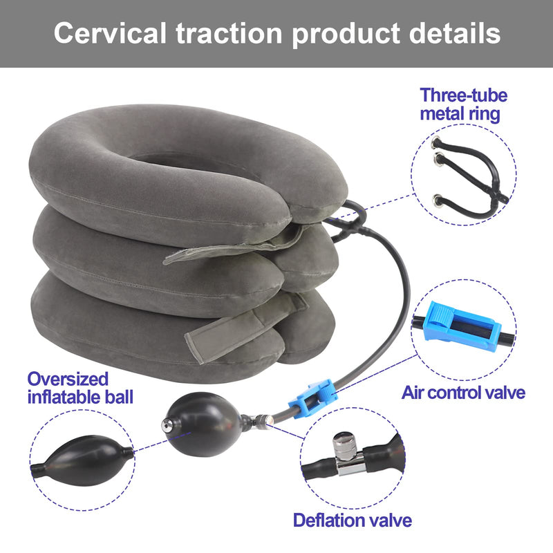 Cervical Neck Traction Device,Three Tube Quick Inflation,Relieves Neck Shoulder Pain,Effectively Corrects Bad Sitting Posture (Including Health Care Tutorial),Cervical Stent (Gray) Gray - NewNest Australia