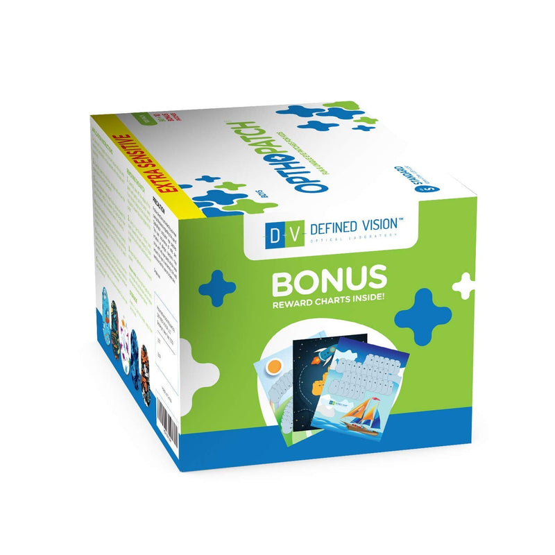 OPTHOPATCH Kids Eye Patches - Fun Boys Design - 90+10 Bonus Latex Free Hypoallergenic Cotton Extra Sensitive Adhesive Bandages for Amblyopia & Cross Eye-3 Reward Chart Posters by Defined Vision - NewNest Australia
