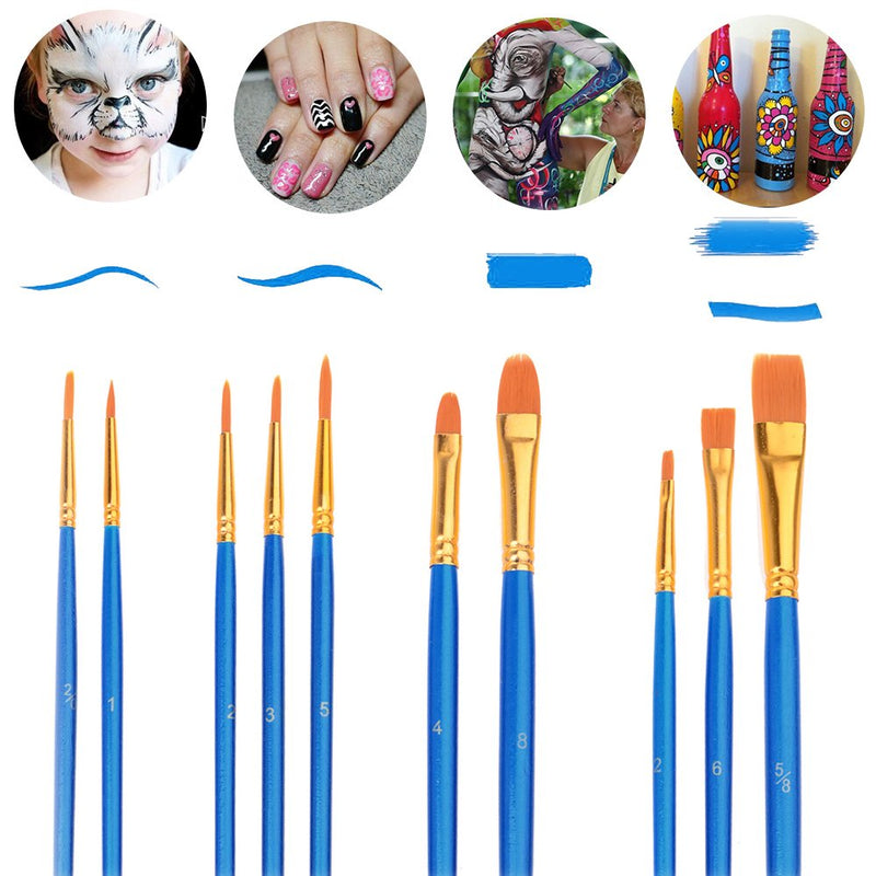 Hulameda Paint Brushes Set, 5 Packs/ 50 Pcs Round Pointed Tip Paintbrushes with 12 Pcs Paint Pallets for Acrylic Oil Watercolor, Face Nail Art, Miniature Detailing and Rock Painting, Blue - NewNest Australia