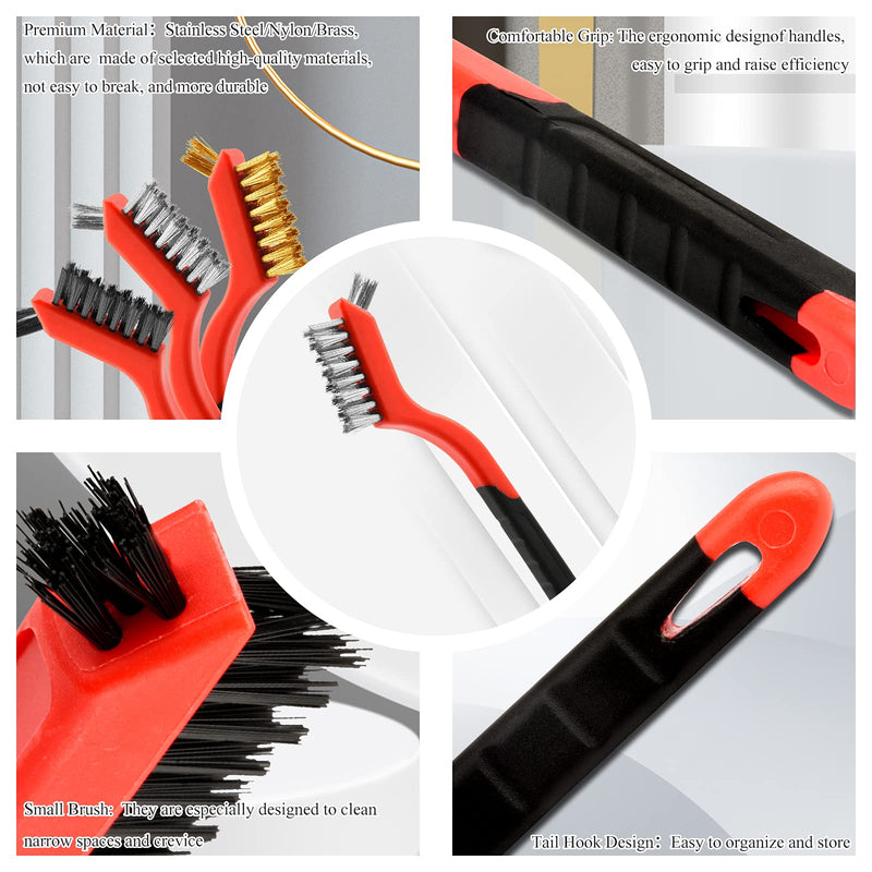 Wire Brush Set, 6 Pcs Brass/Stainless Steel/Nylon Wire Brushes for Cleaning with Curved Handle Grip for Rust Removal, Dirt, Paint Scrubbing - NewNest Australia