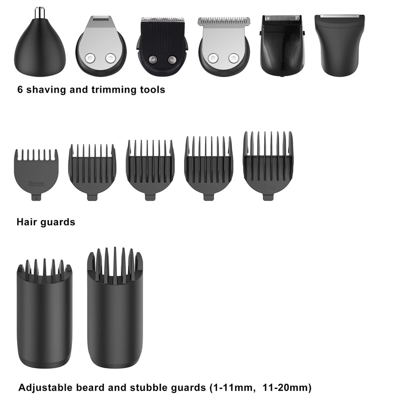 Hatteker Beard Trimmer Hair Clipper Hair Trimmer Grooming Kits Electric Shaver Razor for Men Mustache Nose Ear Body Precision Trimmer Groomer Multigroom IPX7 Waterproof Cordless Rechargeable 6 in 1 - NewNest Australia