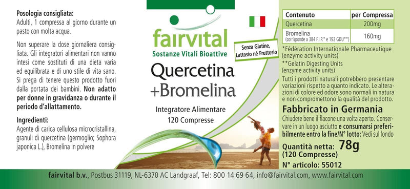Fairvital | Quercetin plus Bromelain - 120 tablets - Vegan - Synergistic combination in a safe dosage - NewNest Australia
