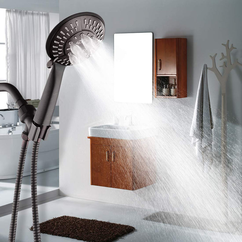 BRIGHT SHOWERS High Pressure Handheld Shower Head with 60" Stainless Steel Hose, Bathroom Hand held Showerhead, Adjustable Shower Arm Mount, 9 Spray Settings, Oil-Rubbed Bronze - NewNest Australia