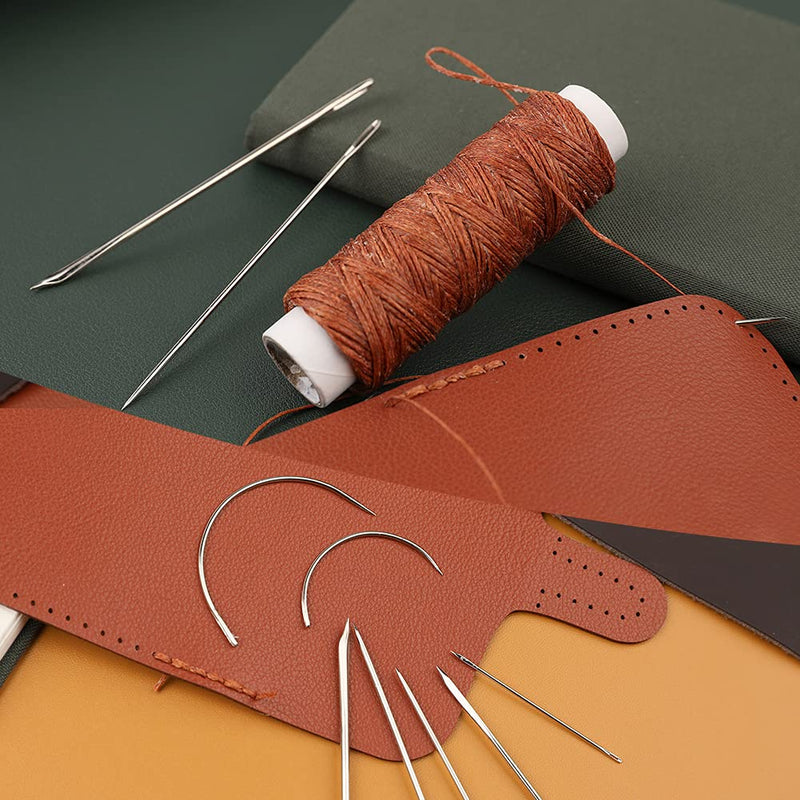 32 Yards Waxed Thread with Leather Hand Sewing Needles, 150D Flat Sewing Waxed Thread and Leather Repair Needles for Home Upholstery Carpet Leather Canvas Repair and Sewing (Coffee) Coffee - NewNest Australia