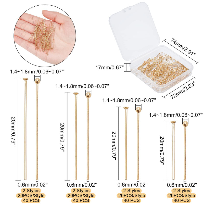 PH PandaHall 160pcs 304 Stainless Steel Jewelry Pin 8 Styles Ball Head Flat Head Pin 4 Sizes 18K Gold Plated Beading Pin for DIY Charm Beads Crafts Jewelry Making, 20/30/40/50mm Long, 0.6mm/22 Guage - NewNest Australia
