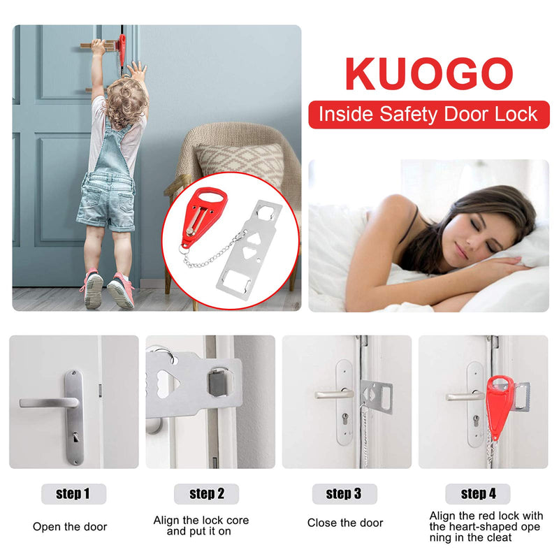 Portable Door Lock-2 Pack Solid Heavy Duty Door Extra Lock for Additional Privacy and Safety in Hotel, Apartment,and Prevent Unauthorized Entry in Traveling, AirBNB, Hotel, Home, Apartment and School - NewNest Australia